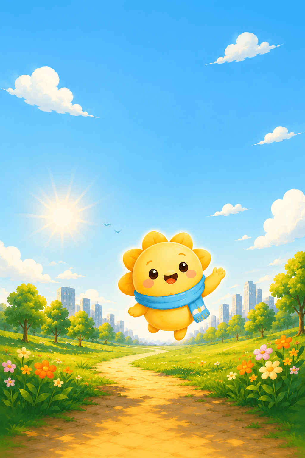 Solly the mascot in a sunny park