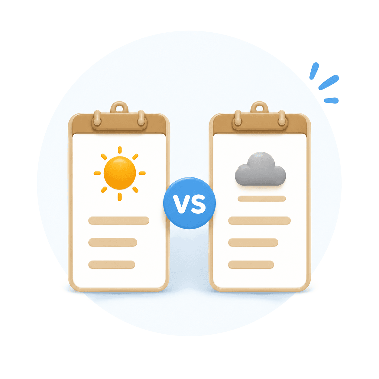 Two clipboards comparing a sunny day to a cloudy day